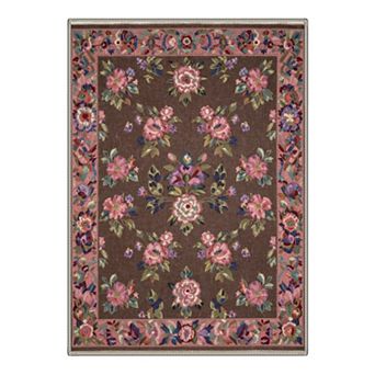 GENIMO Vintage Floral Bouquet Border Machine Washable Low Pile Non Slip Soft Rug