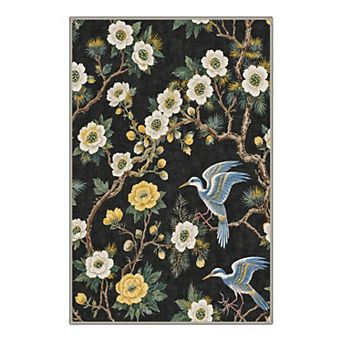 GENIMO Crane Blossom Branch Pattern Machine Washable Low Pile Non Slip Soft Rug