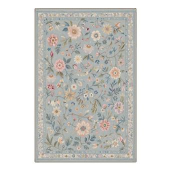 GENIMO Garden Floral Vine Border Machine Washable Low Pile Non Slip Soft Rug