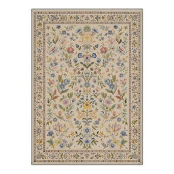 GENIMO Garden Floral Vine Border Machine Washable Low Pile Non Slip Soft Rug