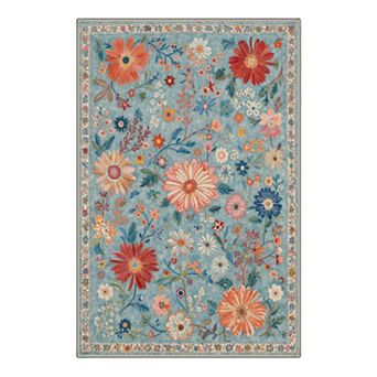 GENIMO Wildflower Daisy Garden Border Machine Washable Low Pile Non Slip Soft Rug