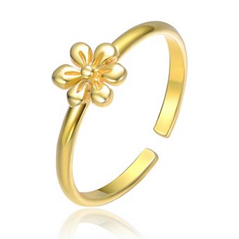 Megan Walford Kids 14k Gold over Sterling Silver Polished Daisy Adjustable Ring