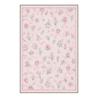 GENIMO Ribbon Floral Tulip Scatter Pattern Machine Washable Low Pile Non Slip Soft Rug
