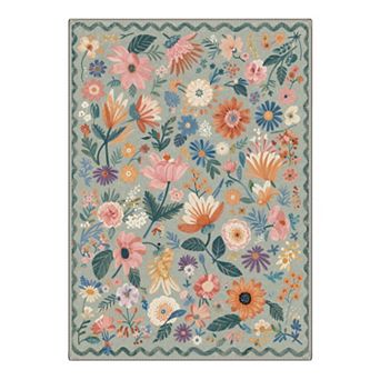 GENIMO Wildflower Garden Wavy Border Machine Washable Low Pile Non Slip Soft Rug