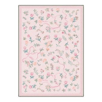 GENIMO Ribbon Tulip Blossom Scatter Pattern Machine Washable Low Pile Non Slip Soft Rug