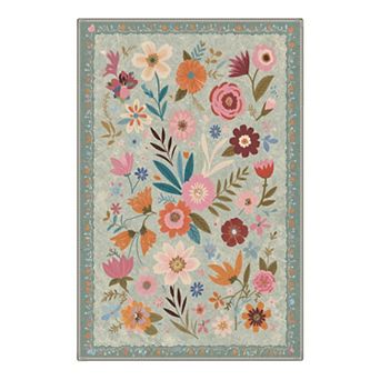 GENIMO Wildflower Garden Floral Border Machine Washable Low Pile Non Slip Soft Rug