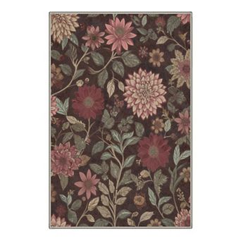 GENIMO Vintage Dahlia Floral Vine Machine Washable Low Pile Non Slip Soft Rug