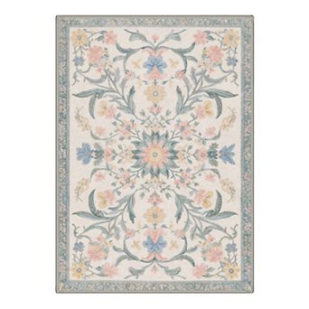 GENIMO Vintage Floral Botanical Motifs Machine Washable Low Pile Non Slip Soft Rug