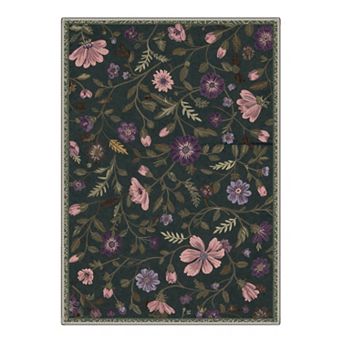 GENIMO Vintage Floral Botanical Motifs Machine Washable Low Pile Non Slip Soft Rug
