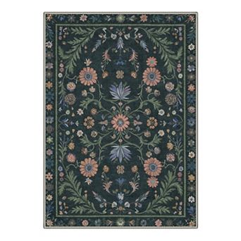GENIMO Vintage Floral Botanical Motifs Machine Washable Low Pile Non Slip Soft Rug