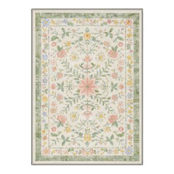 GENIMO Vintage Floral Botanical Motifs Machine Washable Low Pile Non Slip Soft Rug