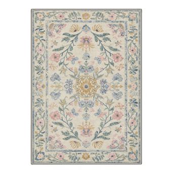 GENIMO Vintage Floral Botanical Motifs Machine Washable Low Pile Non Slip Soft Rug