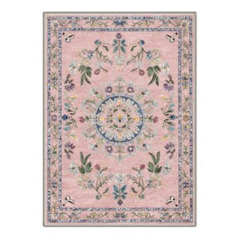 GENIMO Vintage Flowers Machine Washable Low Pile Non Slip Soft Rug