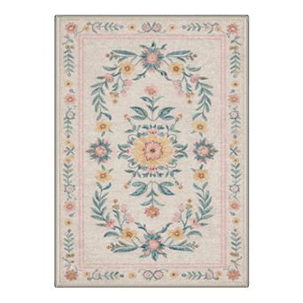 GENIMO Vintage Flowers Machine Washable Low Pile Non Slip Soft Rug