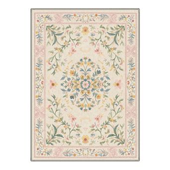 GENIMO Vintage Floral Botanical Motifs Machine Washable Low Pile Non Slip Soft Rug