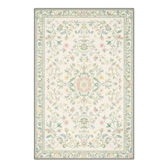 GENIMO Vintage Floral Botanical Motifs Machine Washable Low Pile Non Slip Soft Rug