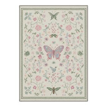GENIMO Vintage Butterflies Flowers Machine Washable Low Pile Non Slip Soft Rug