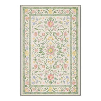 GENIMO Vintage Floral Botanical Motifs Machine Washable Low Pile Non Slip Soft Rug