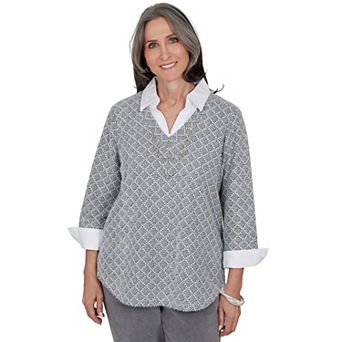 Women's Alfred Dunner Vail Diamond Texture Collared Two-in-One Top with Necklace