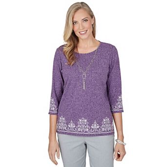 Women's Alfred Dunner Vail Soutache Border Knit Top with Necklace