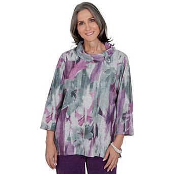 Women's Alfred Dunner Vail Floral Brushstroke Cowlneck Top