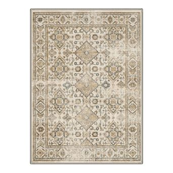 GENIMO Washable Distressed Oriental Medallion Area Rug, Non Slip Low Pile Stain Resistant Carpet