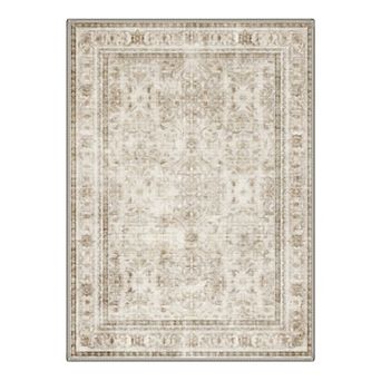 GENIMO Washable Faded Vintage Oriental Area Rug, Non Slip Low Pile Stain Resistant Carpet