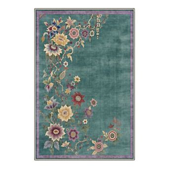GENIMO Washable Chinoiserie Floral Vine Area Rug, Non Slip Low Pile Stain Resistant Carpet