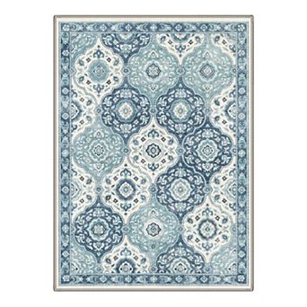 GENIMO Washable Moroccan Inspired Tile Medallion Area Rug, Non Slip Low Pile Stain Resistant Carpet