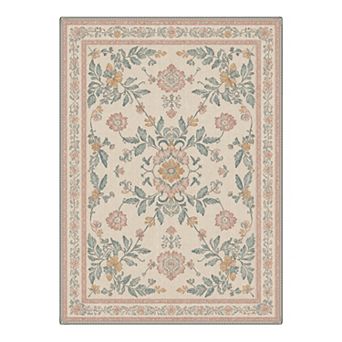 GENIMO Washable Vintage Floral Boho Area Rug, Non Slip Low Pile Stain Resistant Carpet