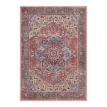 GENIMO Washable Medallion Boho Area Rug, Non Slip Low Pile Stain Resistant Carpet