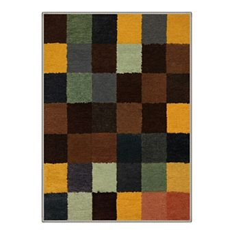 GENIMO Washable Textured Checkerboard Boho Area Rug, Non Slip Low Pile Stain Resistant Carpet