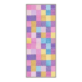 GENIMO Washable Textured Checkerboard Boho Area Rug, Non Slip Low Pile Stain Resistant Carpet