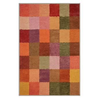 GENIMO Washable Textured Checkerboard Boho Area Rug, Non Slip Low Pile Stain Resistant Carpet