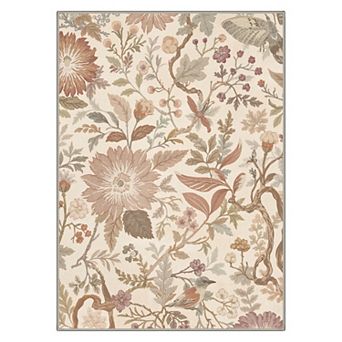 GENIMO Washable Vintage Botanical Area Rug, Non Slip Low Pile Stain Resistant Carpet