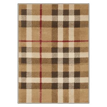 GENIMO Washable Classic Plaid Area Rug, Non Slip Low Pile Stain Resistant Carpet