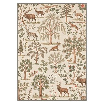 GENIMO Washable Woodland Animal Area Rug, Non Slip Low Pile Stain Resistant Carpet