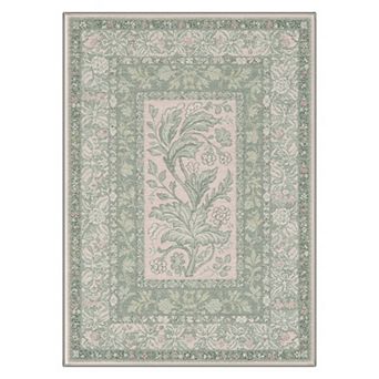 GENIMO Washable Vintage Border Floral Area Rug, Non Slip Low Pile Stain Resistant Carpet