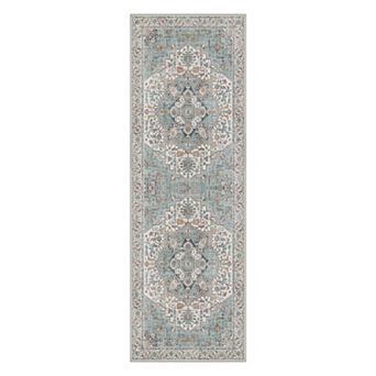 GENIMO Washable Vintage Medallion Area Rug, Non Slip Low Pile Stain Resistant Carpet