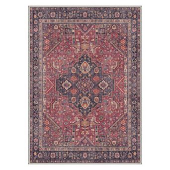 GENIMO Washable Vintage Floral Area Rug, Non Slip Low Pile Stain Resistant Carpet