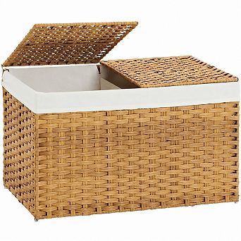 Storage Basket with Lid Wicker Rattan 42.3 Gallon 29.9 x 17.3 x 18.1 Inch with 2 Liners
