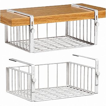 2 Pack Adjustable Under Shelf Basket Organizer White 13.2x10.1x4.6 Inch Metal