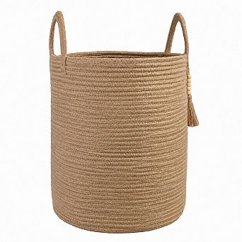 Tall Rope Laundry Hamper Basket 15 Inch Diameter x 18 Inch Height with Handles