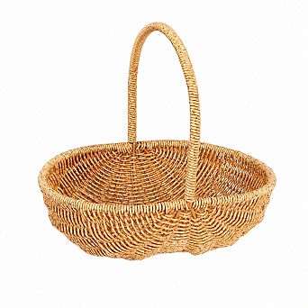 Woven Picnic Basket with Handle 27.00x27.00x20.00cm Plastic Rattan Storage Beige