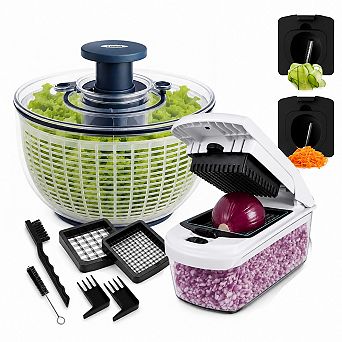 5.3-qt Salad Spinner with 4‑in‑1 Vegetable Chopper and Spiralizer Set Multipurpose Kitchen Tool