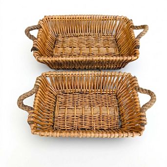 Set of 2 Handwoven Willow Countertop Baskets, Decorative Bread and Fruit Basket Set