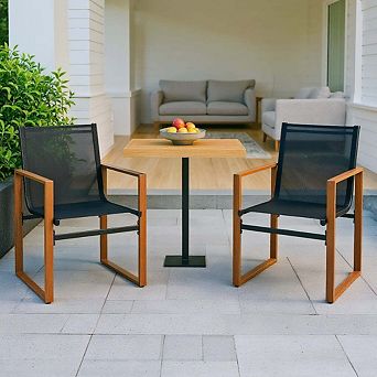 2 Pack Breathable Seat & Back Patio Dining Chairs, Black Garden Side Seating