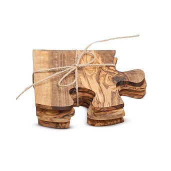 Mediterranean Olive Wood Coaster Puzzle Set 4 pc Interlocking Drink Coasters