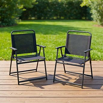 2 Pack Breathable Fabric Foldable Outdoor Patio Dining Chairs All Weather