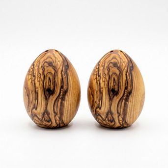 Olive Wood Egg-Shaped Salt & Pepper Shakers (Set of 2) Wooden Spice Dispenser Set